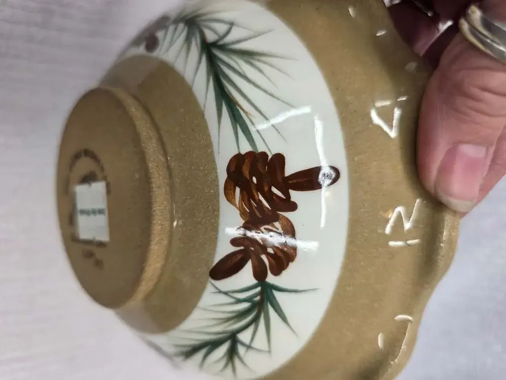 Mill Creek Stoneware Pine Cone Ruffled Edge Bowl Coshocton Ohio Lori